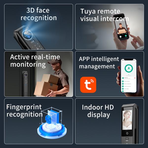 Cerradura de puerta inteligente S959max con reconocimiento automático de huellas dactilares 3D y reconocimiento facial, videollamada activa Tuya, control de acceso WiFi y cerradura de puerta para el hogar inteligente