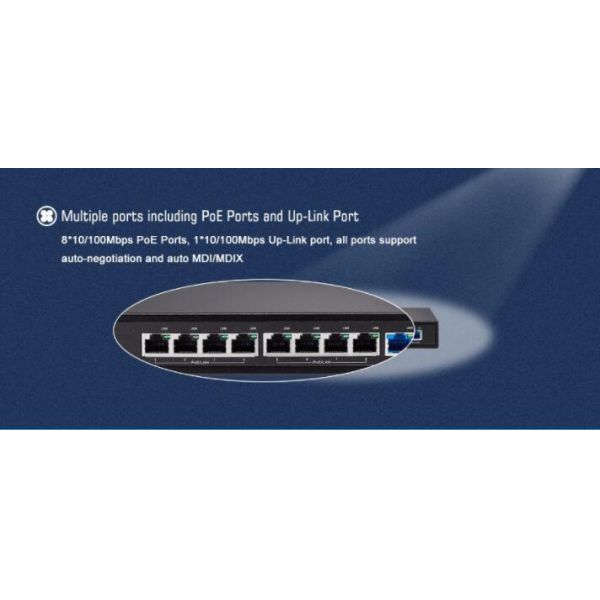 24V Passive 8 Channel POE Switch Fast Ethernet Switch Eco - Friendly