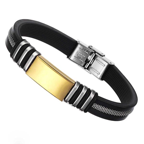 Tagor Stainless Steel Jewelry Super Fashion Silicone Leather Bracelet Bangle TYSR149