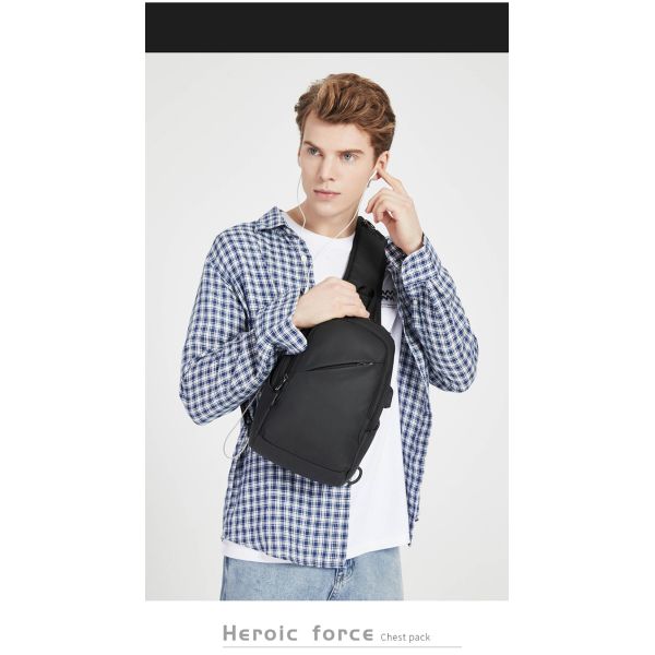 7.9 Inch IPAD USB Charging Shoulder Travel Sling Bag 18*10*30cm