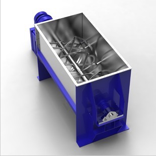 Horizontal ribbon powder blender for raw material mixing