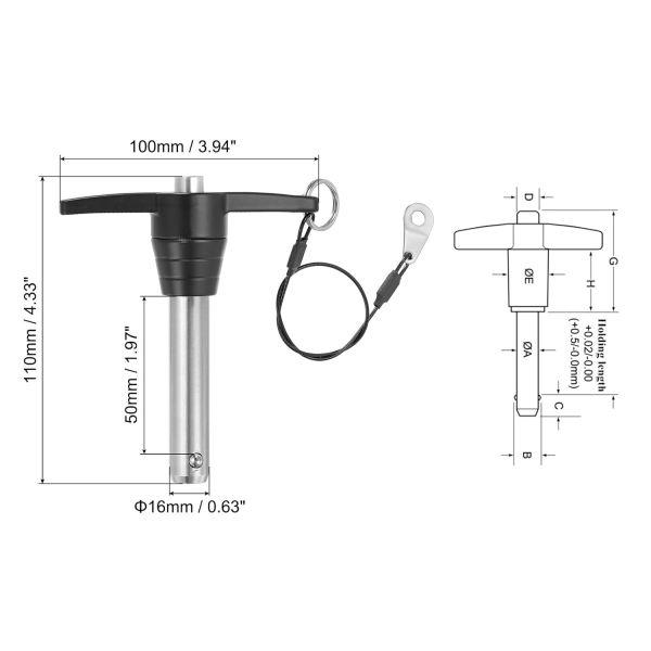5/8 Inch T Handle Quick Release Pin with Push Button for Easy Ball Locking