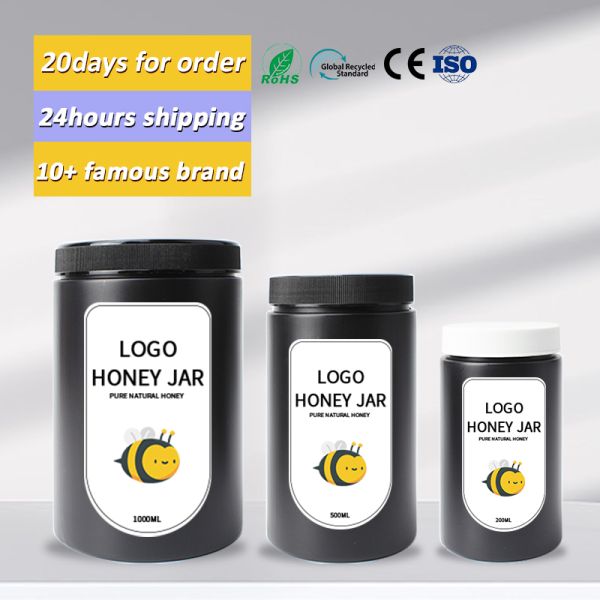 Wholesale 200g 500g 1000g Black Bottle Material Food Grade Honey Container PET Honey Plastic Jar
