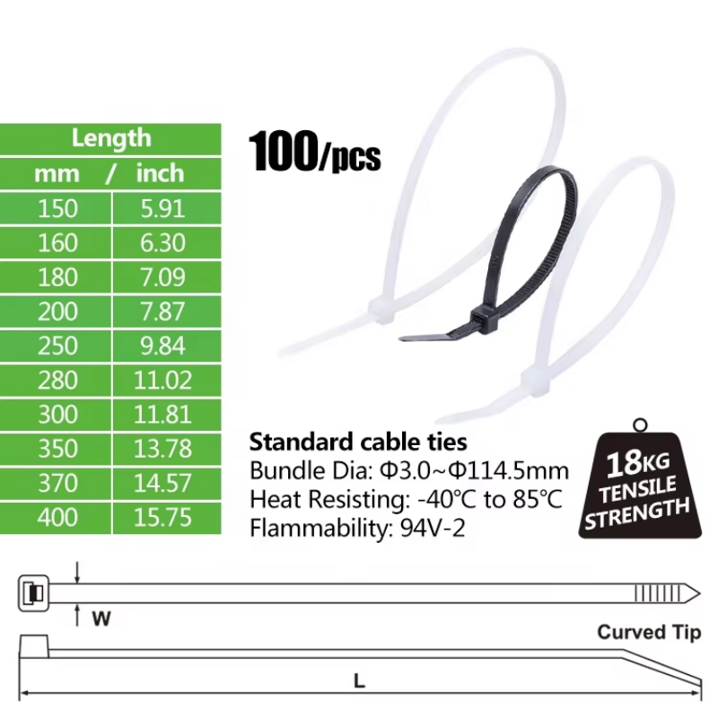 200mm Length Plastic Zip Ties Wraps Strong Standard Multi Color