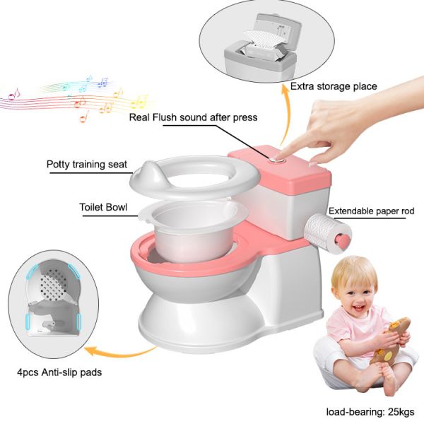 Baby Potty Toilet with Cute Cartoon Design Easy To Clean Kids Potty with Flushing Sound Music