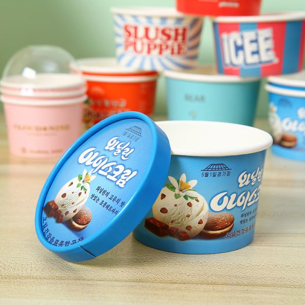 Leak Proof Disposable Paper Ice Cream Cups With Custom Logo Printing For Frozen Desserts