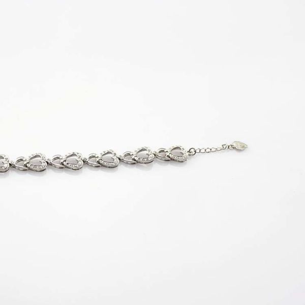 Sterling Silver Pave Clear CZ Diamonds Heart Tennis Bracelet (B03)