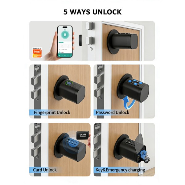 Yagu Easy Installation Tuya App Adjustable Fingerprint Code Key Smart Door Cylinder Lock Fingerprint Passcode Smart Lock