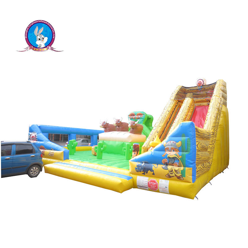 Wild West Theme Inflatable Playground with Double Slide and Interactive Play Area for Commercial Events