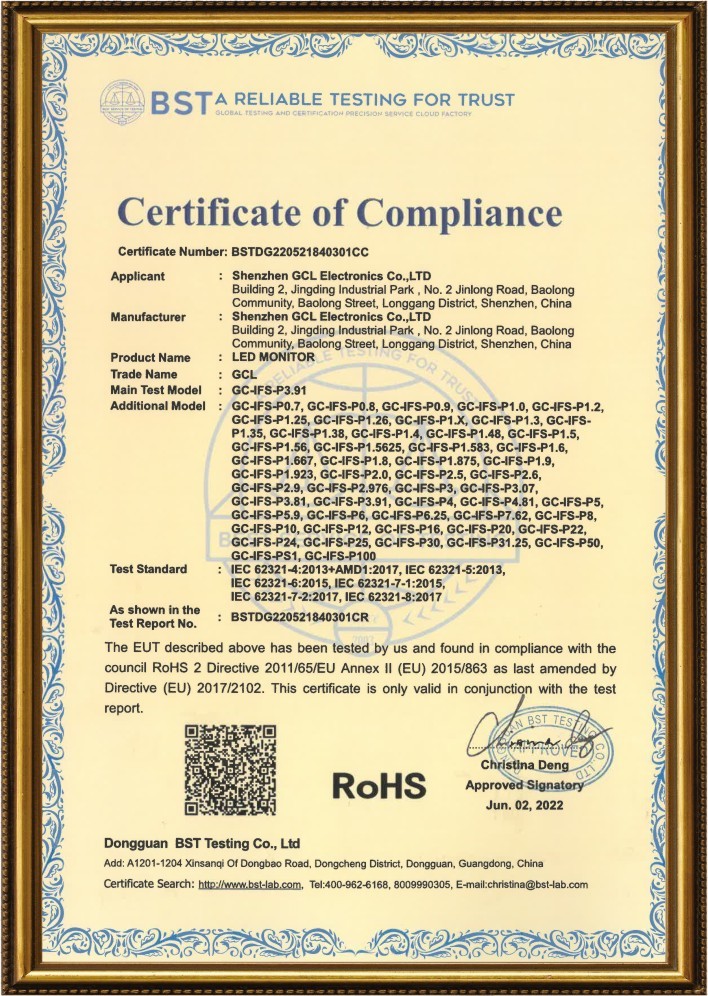 Shenzhen GCL Electronics Co., Ltd Сертификации