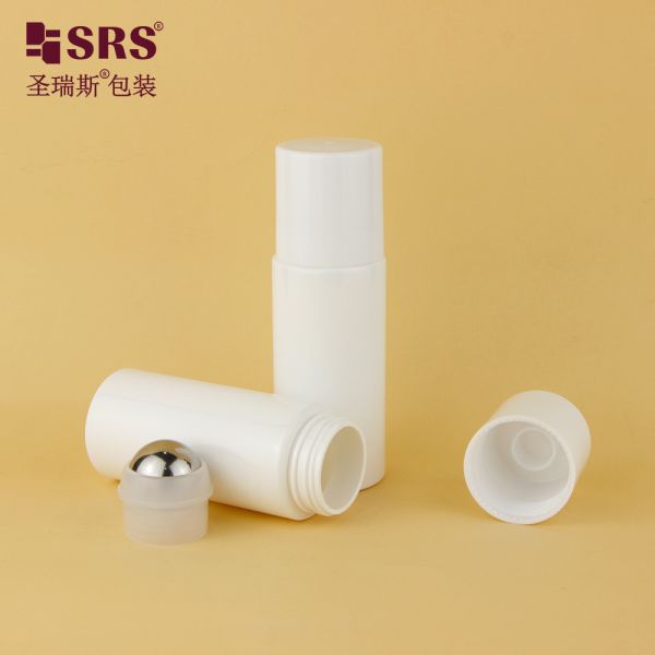 Empty White PET PCR Plastic Steel Roller Ball Applicator Bottle PET30-60ML