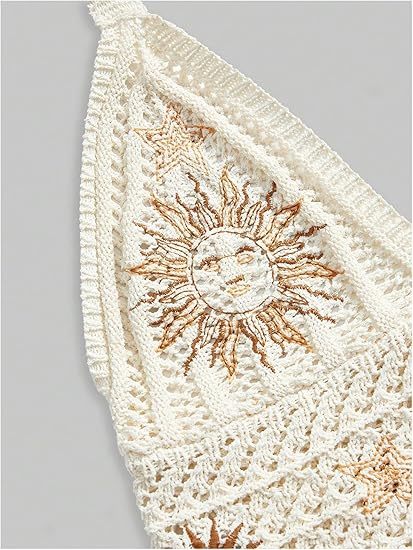 Women'S Plus Size Crochet Halter Crop Top Lace Up Backless Embroidered Hippie Boho Tank Crochet Swimsuit Beach Overskirt Swimsuit Cover Ups