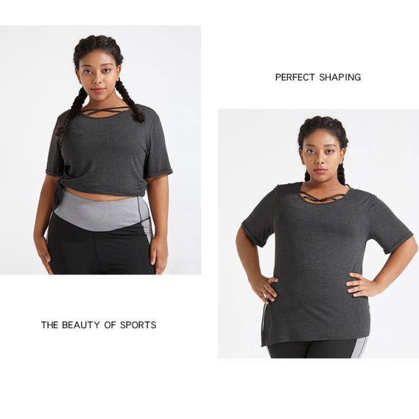 BSCI certified Women'S Plus Size Yoga Wear Dry Fit Dark Grey Sports T Shirt