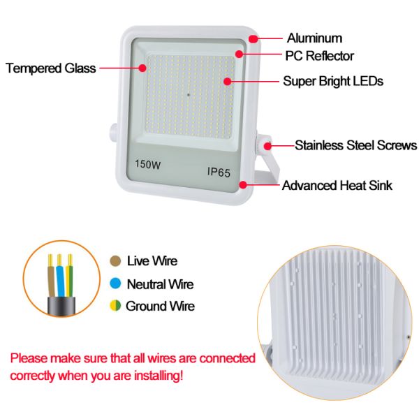 SMD2835 150 Watt LED Outdoor Flood Lights 22500lm Tempered Glass