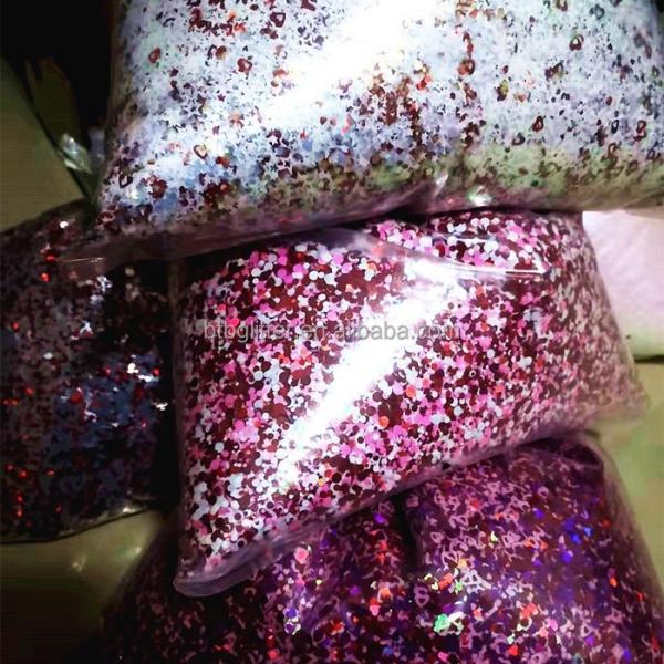 Customized Color Bulk Pink Heart Open Star Shapes 2oz or 1kg Bag Packing Polyester Chunky Shaped Mixes Glitter Nails Easter Occasion