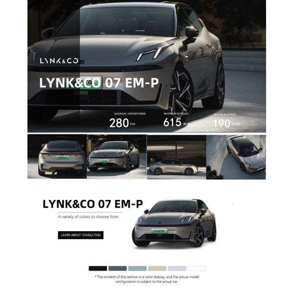 2026 Lynk & Co 07 EM-P Premium Midsize Sedan PHEV FWD 3DHT Fast Charging Long Range Smart Cockpit LiDAR ADAS L2++ NOA for Global Export