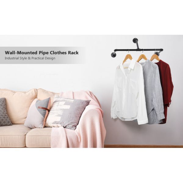 Стенный трубный стойка для одежды 20-дюймовый промышленных T-Bar Металлический висячий одежды держатель