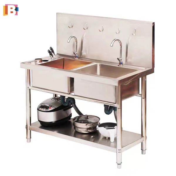 Restaurant Stainless Steel Catering Sink 304SS Commercial Double Sink