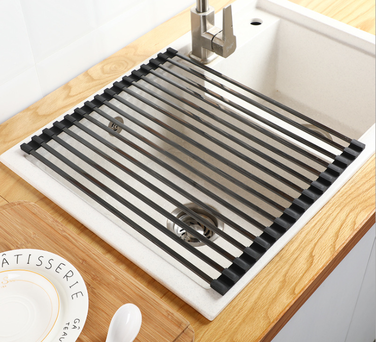 Foldable 0.97KG Steel Kitchen Basket Rack Titanium Square