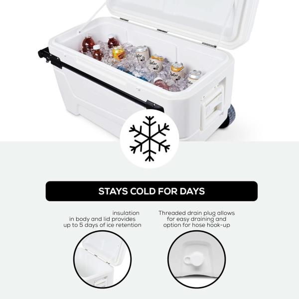 55 Quart  Best Sell Ice Box 4 Wheel Premium Wheeled Cooler Foam Insulation Foldable Backrest Seat Chilly Chest