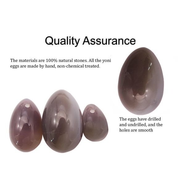 Yoni Eggs Set Healing Polished Grey Agate Egg Kaigl Vagina Dumbbell Yoni Massage Stones 3 Sizes for Intimate Wellness