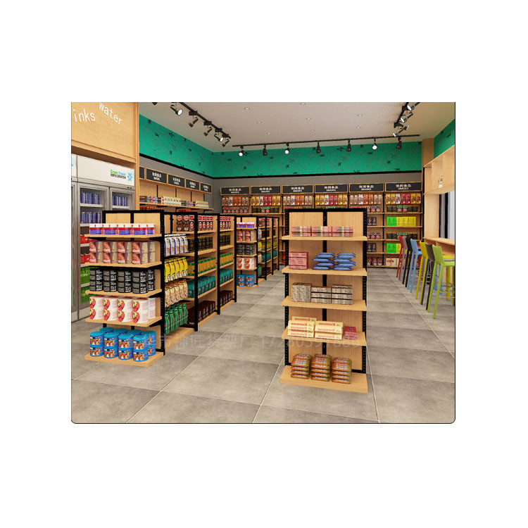 Single-Sided Wood Gondola Shelving for Versatile and Customizable Store Displays