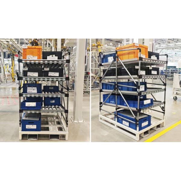 Third Generation Aluminum Alloy Lean Pipe Material Rack For Automotive Parts Lean Tube Trolley Rack For Auto Parts Storage and Transportation
