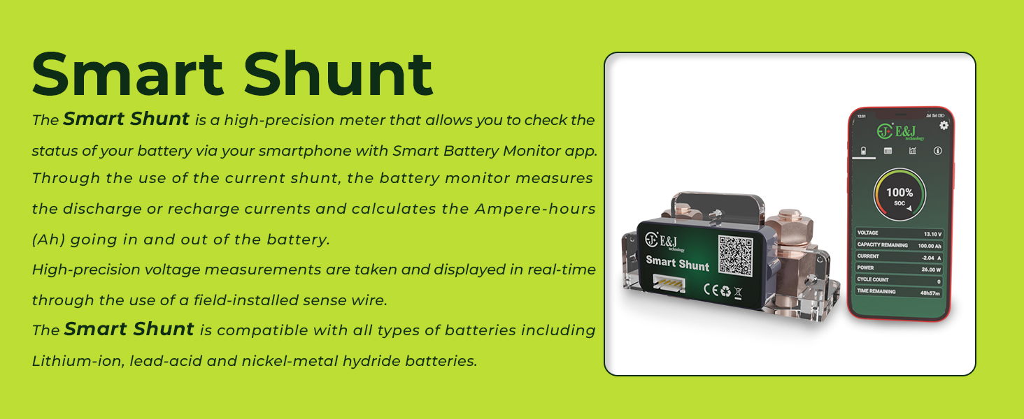 Smart Shunt Wireless Battery Monitor IP68 Waterproof Digital Indicator Real Time Voltage SOC