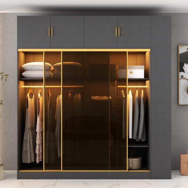 Modern Bedroom Closet Armoire Wardrobe With Glass Sliding Doors
