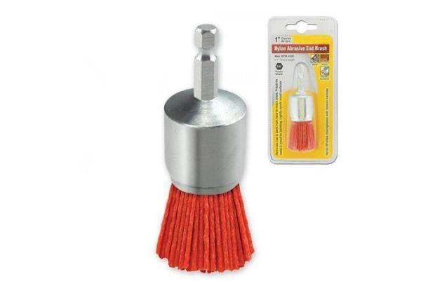Clean Sand Nylon Abrasive End Brush 25mm Outer Diameter With 6mm Hex Shank