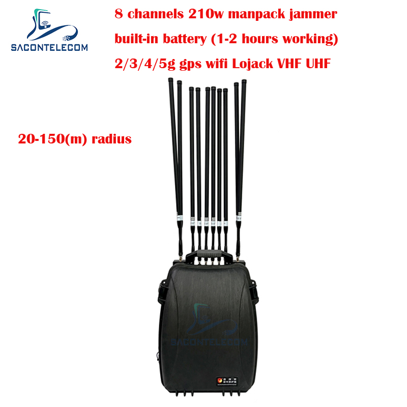 5G Wifi Lojack 150m Manpack Сигнальный джаммер мобильного телефона 8 каналов 230w Высокая мощность