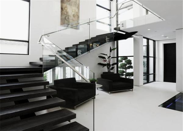 Contemporary Straight Flight Staircase Glass Railing Straight Flight Wooden Timber