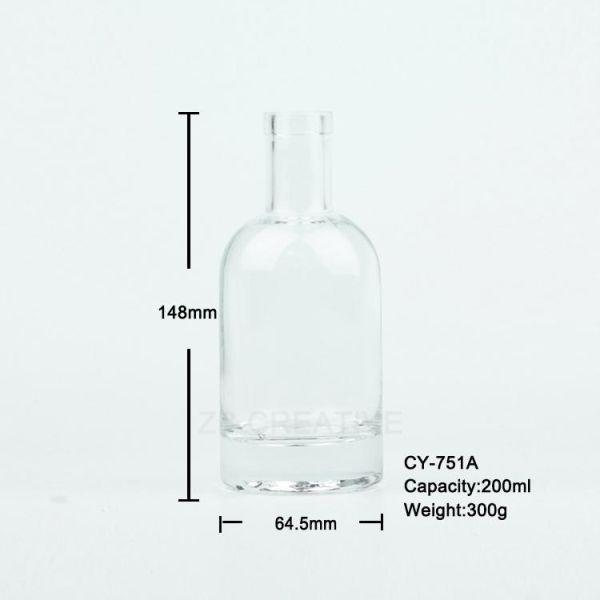 200ml Flint Gin Glass Bottle Cork Top Glass Alcohol Container 300g CY-751A