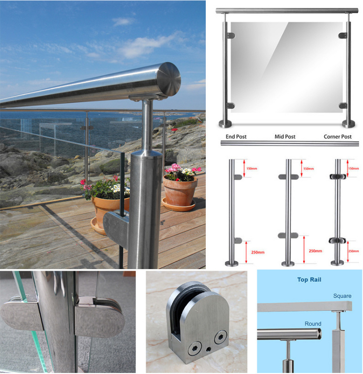 Перила балюстрады современной нержавеющей стали Frameless стеклянные для крытого и на открытом воздухе