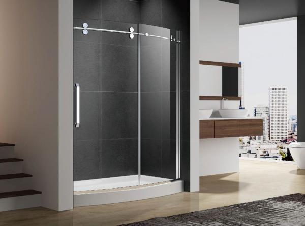 Sliding shower door with stainless steel 304 wheel,handle,sliding rail,curved 10mm tempered glass