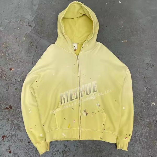 Custom Hoodie Drop Shoulder Acid Wash Vintage Distressed Embroidery Hoodie High Quality French Terry Hoodie