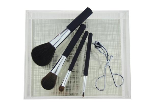 Cruelty Free Travel Makeup Brush Set With Cement Handle Siver Aluminum