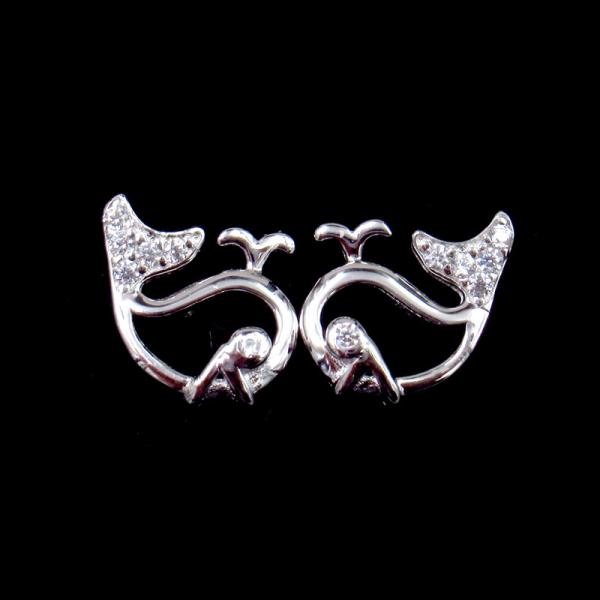 Chenqi Sterling Silver Stud Earrings Whale Hollow Cubic Zirconia For Ladies