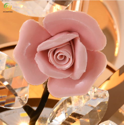 JYLIGHTING Ceiling Celebrity Rose Master Bedroom Warm and Romantic Wedding Room Girl Chandelier Living Room Crystal Ceiling Lamp