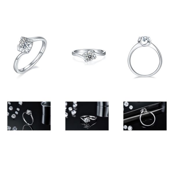 RD 4MM Trapezoidal White Moissanite 9K Silver Ring CZ Minimalist Wedding Jewelry