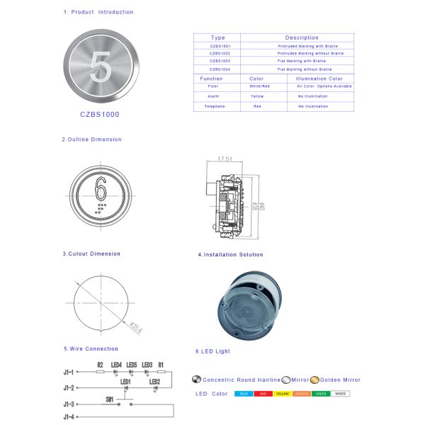 BST Elevator Push Button 12V/24V Elevator Lift Round Button Elevator Push Button
