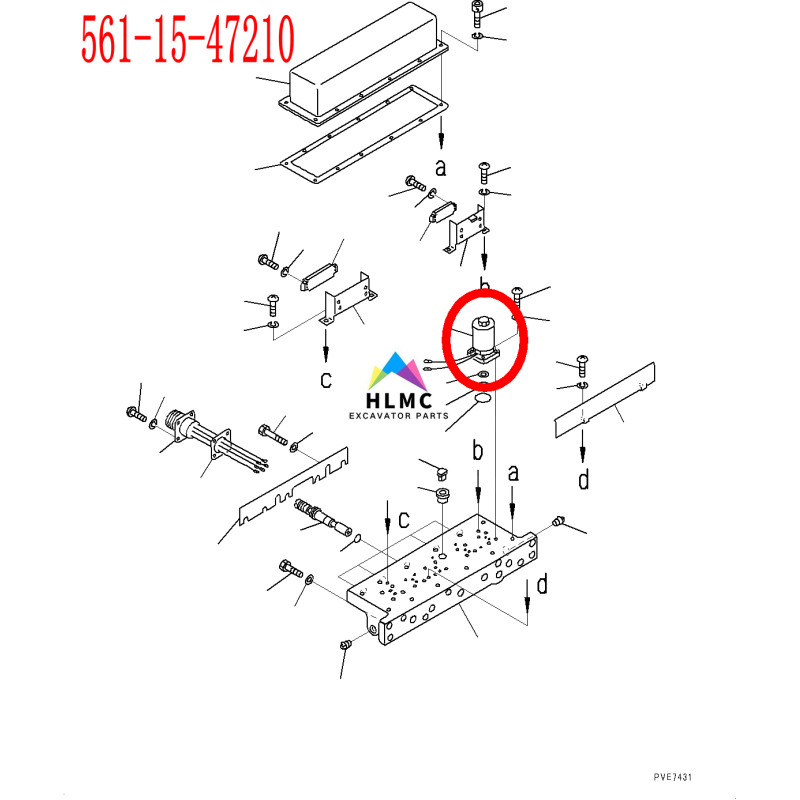 561-15-47210 Electric Parts Rotary Solenoid Valve Komatsu Excavator Wheel Loader WA350-1 WA400-1 WA500 WA800-1