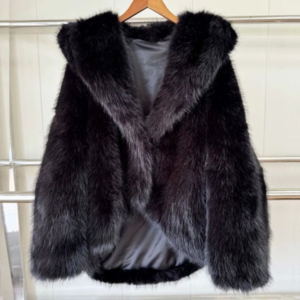 Europe America Faux Fur Jacket Eco Friendly 71cm 72cm  Fur Fashion Barbie Hooded Coat