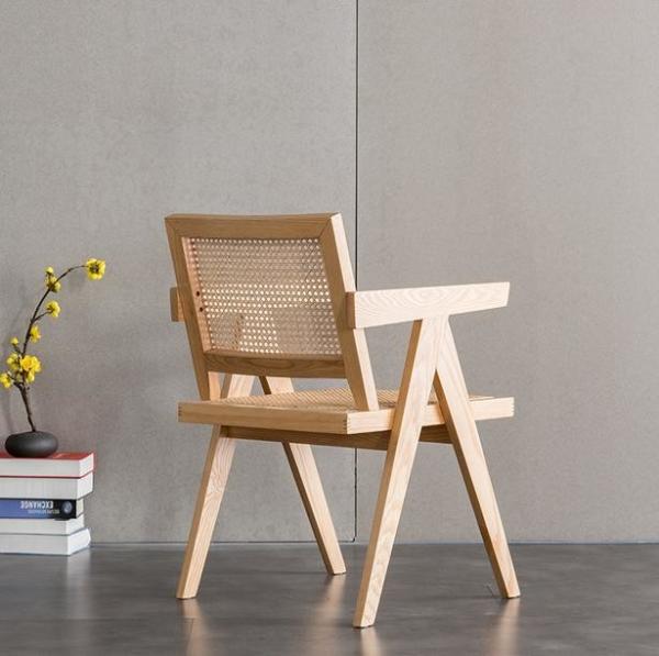 Simple Nordic wood rattan dining chair Korean sitting room balcony lounge chair coffee shop negotiation chair