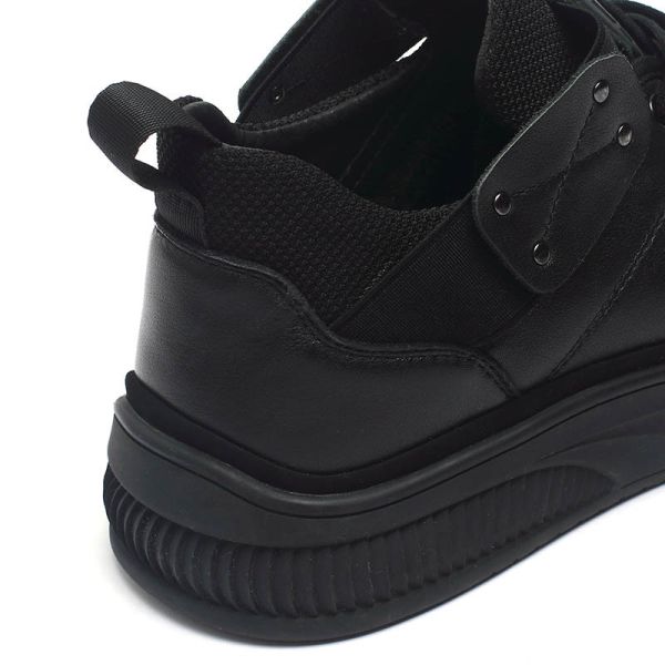 Fashionable Black Lace Up Mens Genuine Leather Sneakers