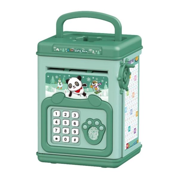 kids educational financial customs atm password put credit cards piggy bank blue color mini electronic safe