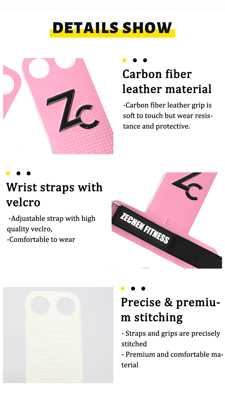 Gymnastics Palm Crossfit Carbon Fiber Hand Grips Pink 2mm Leather Fitness Gym For Women