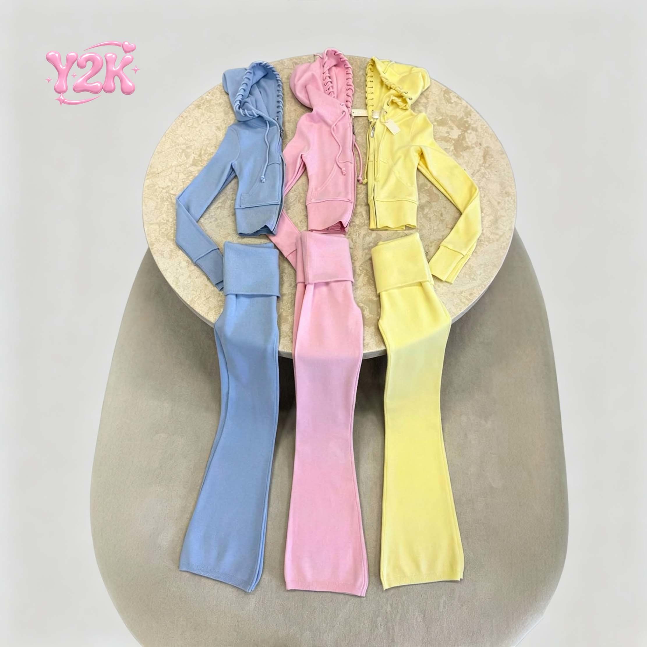 Custom Y2K Velvet Zip Up Hoodie & Flare Pants Loungewear Set