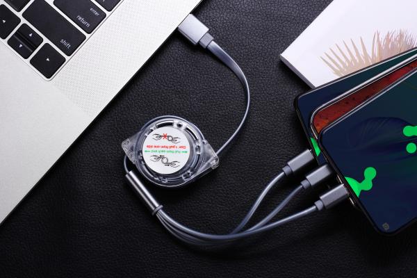 3 In 1 Retractable Usb Charging Cable , Retractable Micro Usb Cable For Promotional Gift