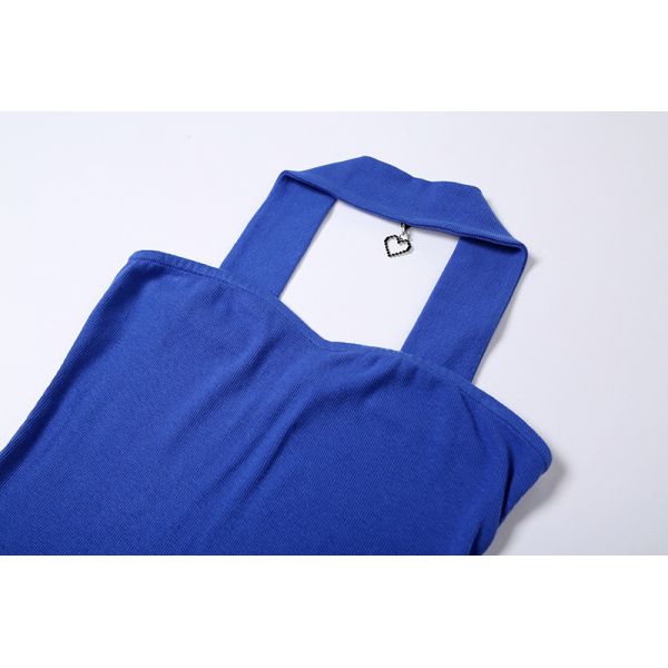 Women High Waist Clothing Halter Neckline Fit Midi Dress For Party